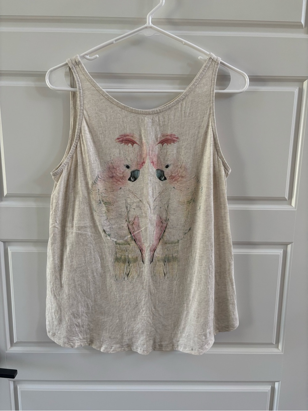 GAP Cream Tank with Pink Cockatoo Mirror Graphic - Medium